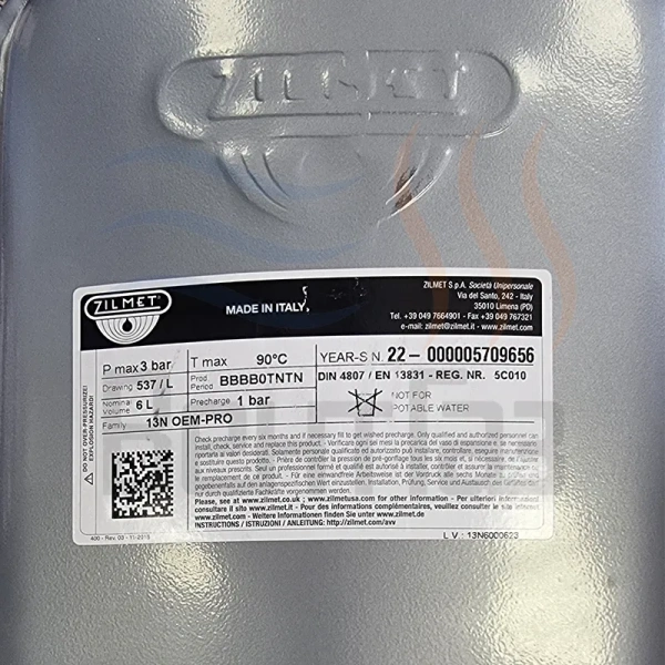 Расширительный бак ZILMET G3/8 (боковое крепление) 6 л для котлов Immergas/Nobel/Sime    13N0000623